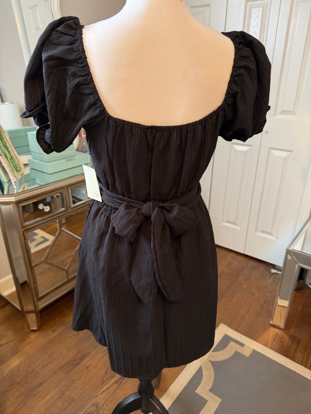 Pie In The Sky Black Puff-Sleeve Empire Waist Mini Dress Med ❤️ - Picture 3 of 7